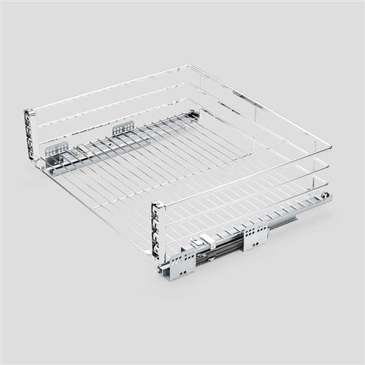 Wire basket drawer, soft-close, door-mount
